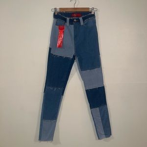 Color block denim skinny jeans